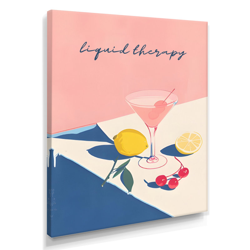 Rose, art martini et citron, H 44 po x l 34 po, Toile tendue