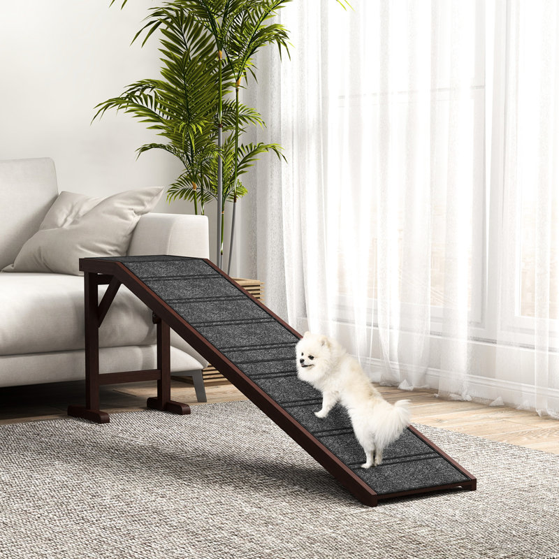 Rampe d'accès pour chien et chat en bois, 74 po x 16 po x 25 po, facile à utiliser, pente basse brune d'accès, bois de qualité