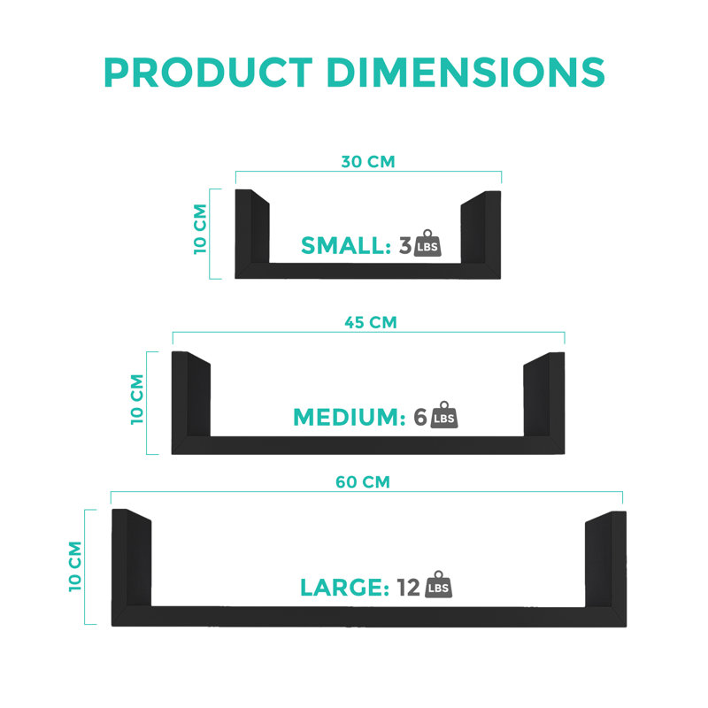 Emyleigh 3 Piece Floating Shelf, Black