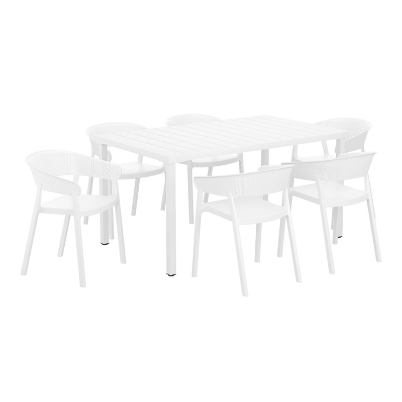 6-Person Outdoor Rectangular Dining Set, White
