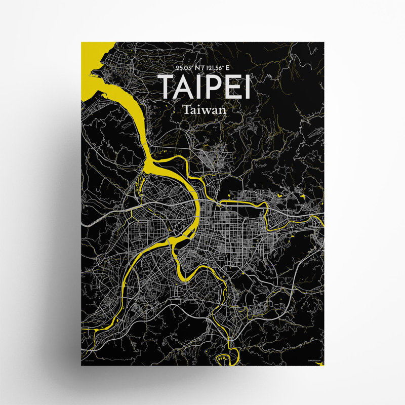 Taipei City Map In Times - No Frame Print, 24cm H x 18cm W x 0.05cm D