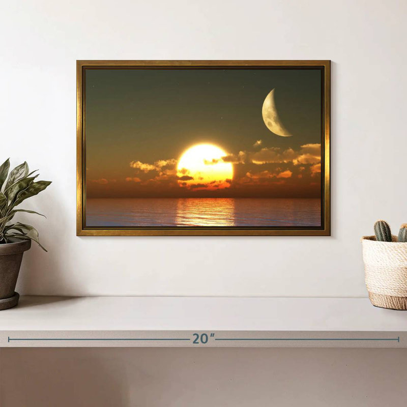 Coucher de soleil sur la lune, Cadre flottant doré, 13 po x 9 po