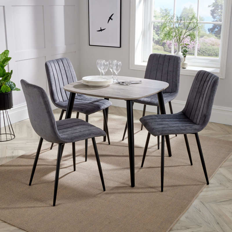 Sisquoc 800mm Square Table & 4 Fabric Chair Set, Grey, Grey