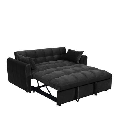 Canapé-lit convertible en velours de 65 po à dossier réglable avec futon noir moderne pour les petits espaces et le salon