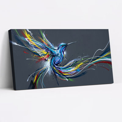 Ensemble d'une toile imprimée abstraite représentant un colibri coloré