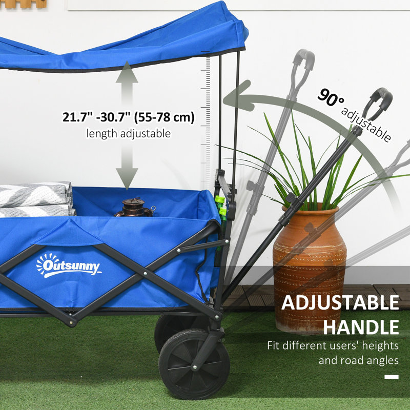 Collapsible Wagon Cart with Removable Canopy and Carrying Bag, Dark Blue
