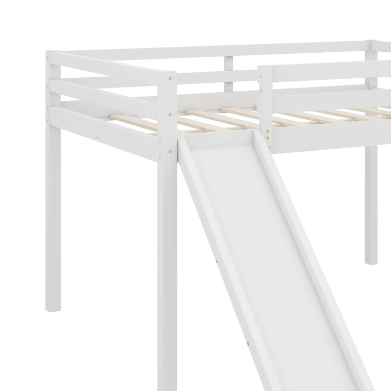 Lit mezzanine double avec glissade, conception multifonctionnelle polyvalente et finition blanche éclatante