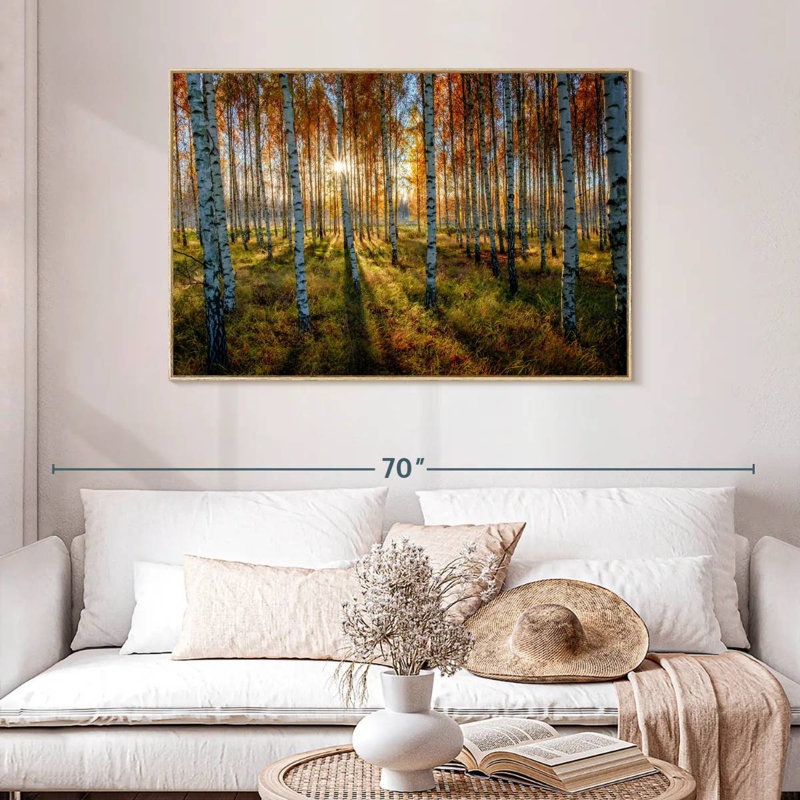 Forêt de bouleaux suédois, Cadre flottant en bois naturel, 46 po x 31 po