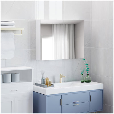 HOMCOM Double Door Wall Mounted Bathroom Mirror, 31.5" x 23.5" Medicine Cabinet with Modern Design, Large Storage, & Quiet Hinges