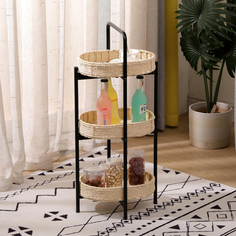 3-Tier Handwoven Side Table with Storage Basket – Versatile Organizer for Every Room, Natural