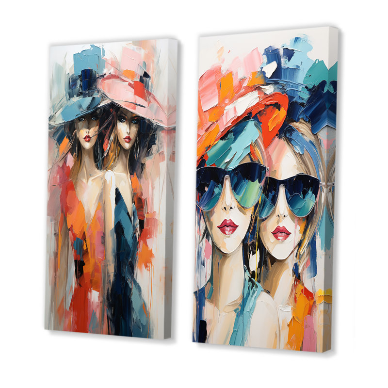 «Whimsical Fashion Gril», 2 pièces sur toile, Toile tendue, H 20 po x l 24 po