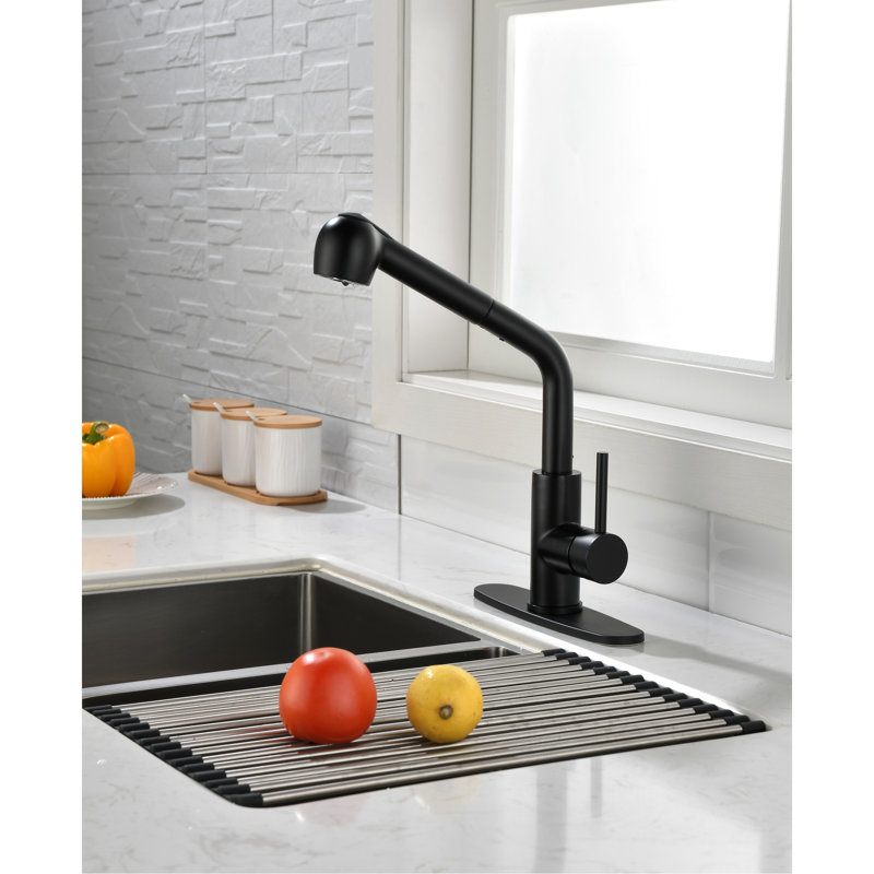 Matte Black Kitchen Faucet With Pull Out Spray, Single Handle Sink 360 Rotating High Nozzle. Corrosion And Rust Surface For Long Lasting. Easily Control Water Temp Flow One Handle. Stainless Steel