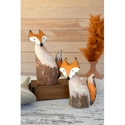  Figurines de renard en fer et bois faites à la main - ensemble de 2 art écologique de 12 po de hauteur