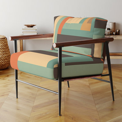 Fauteuil d'appoint bleu de style moderne du milieu du siècle, recouvert de velours, motif graphique vintage du milieu du siècle