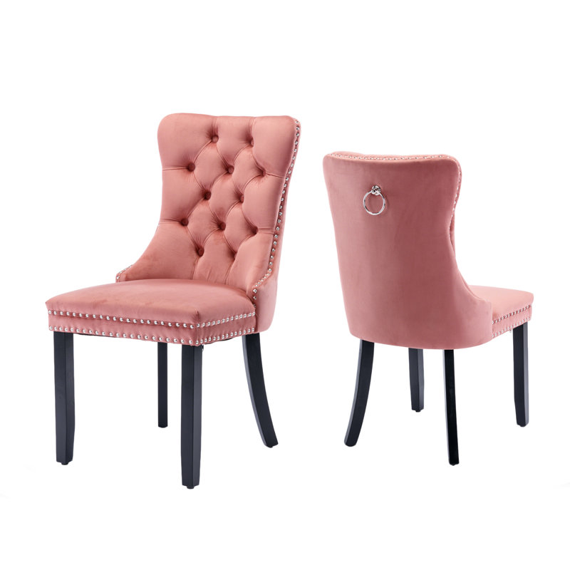 Chaise rembourrée en velours, Rose