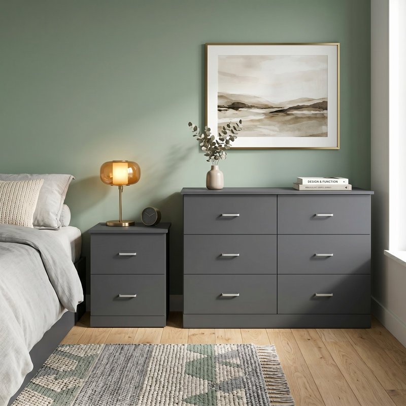 Allyannah 2-Piece Manufactured Wood Dresser and Nightstand Set, Graphite Gray