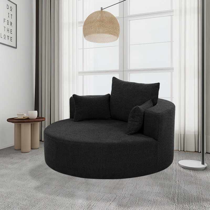 Fauteuil demi-tonneau d'appoint rembourré en tissu de chenille pivotant à 360 degrés Modern, Chenille noir