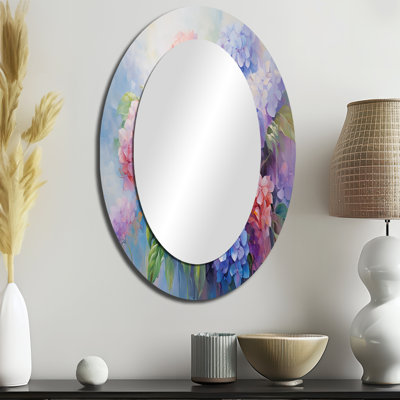 Purple Pink Hydrangea Romantic Impression - Purple Oval Wall Mirror Decor