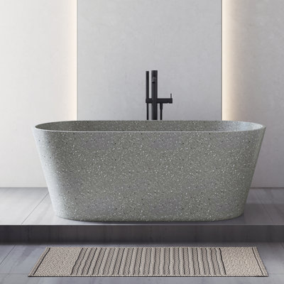 59'' Concrete Freestanding Solid Surface Outdoor Soaking Stone Bathtub Terrazzo