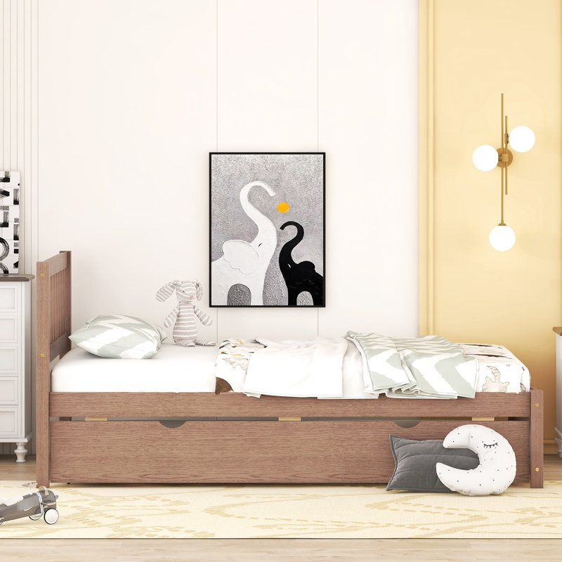 Lit plateforme simple avec lit gigogne en noyer - Améliore la fonction et le style de la chambre à coucher