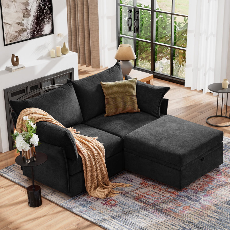 Canapé modulaire réversible de 68 po de large Merchelle avec repose-pieds en tissu chenille de qualité supérieure