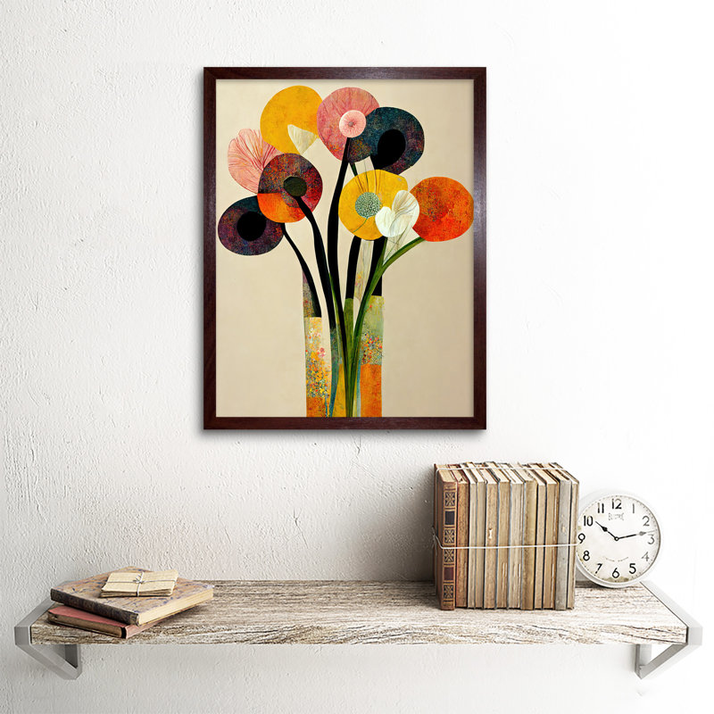 Spring Flowers Bouquet Abstract Vase Boho - Print, Brown Framed Paper, 43cm H x 33cm W