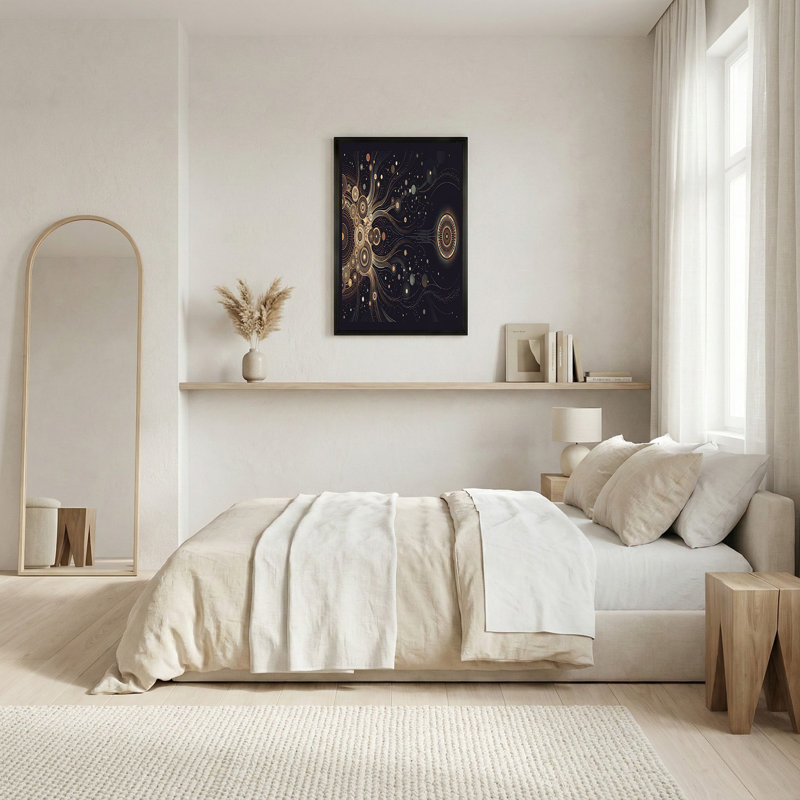 Toile abstraite, cercles abstraits dorés et bronze, H 20 po x l 30 po