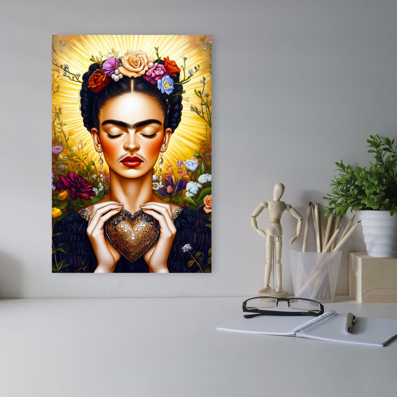 Frida Love Portrait Modern Traditional Vibrant Monkey Nature Portrait Wall Art Print 1 Piece Wrapped Canvas Wall Art