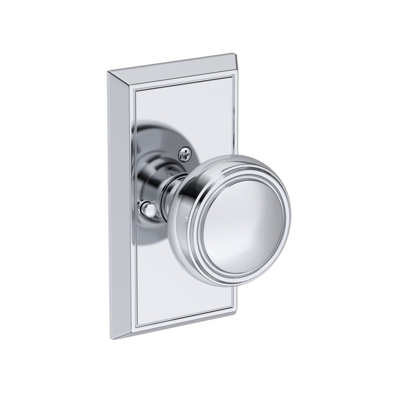 Bremerton Privacy Knob with Chamfered 5in Rose in Unlacquered Brass, Polished Chrome