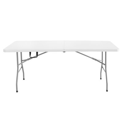 Table pliante Regency Trestle 6 pi, plastique moulé par soufflage, pliée en deux avec poignée, structure en acier robuste, blanc