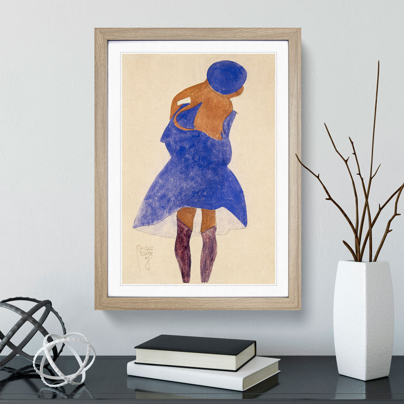 Girl in Blue by Egon Schiele - Framed Print, 48cm H x 36cm W x 2cm D, Oak Framed