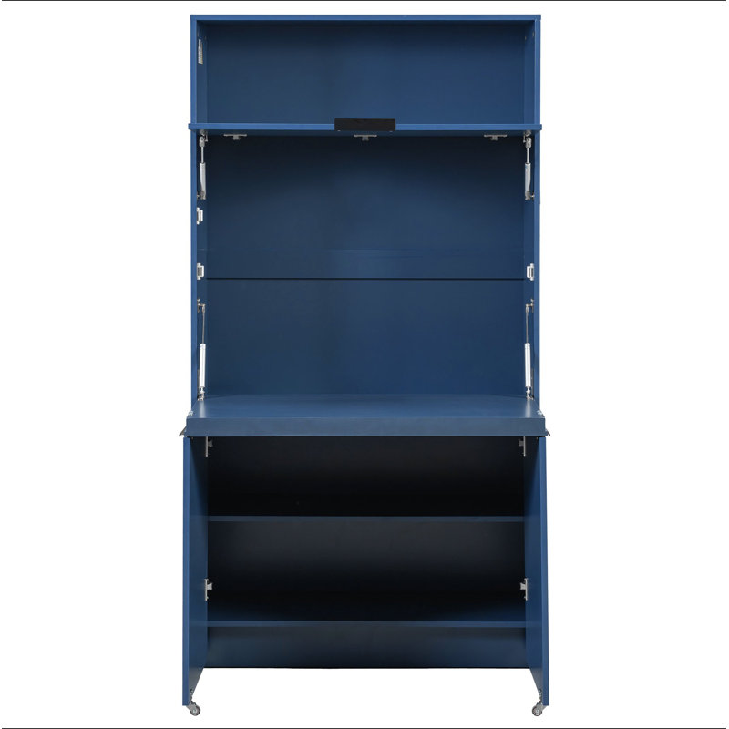 Garde-manger compact, buffet de 69 po de hauteur avec huche et poste de travail pliable, armoire de rangement multifonctionnelle avec tablette réglable et prise de courant pour la salle à manger et le salon