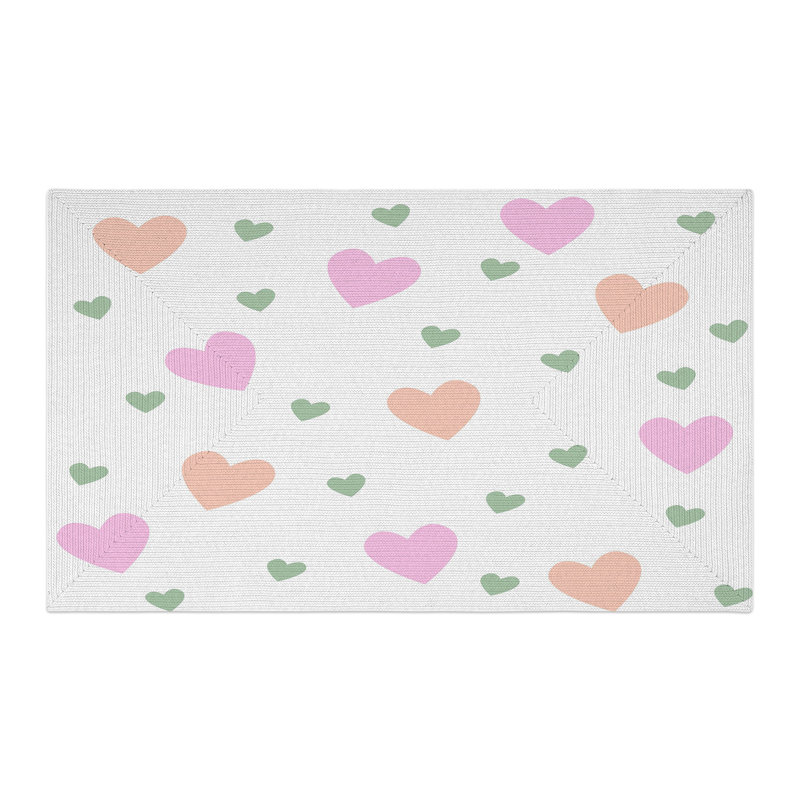 Subtle Heart Layout Braided Rug, Rectangle 3' x 5'