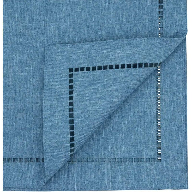 Laser-Cut Hemstitch Design Solid Color Table Runner 14" W, 90" L x 14" W, Denim
