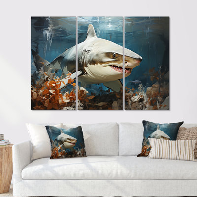 Minimalisme, chasse aux requins - ensemble d'art mural animaux côtiers