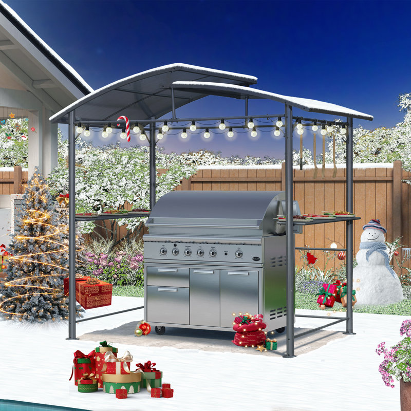 8 pi L 5 pi. D Pavillon de jardin grillagé avec tablettes latérales et toit en polycarbonate pour barbecue