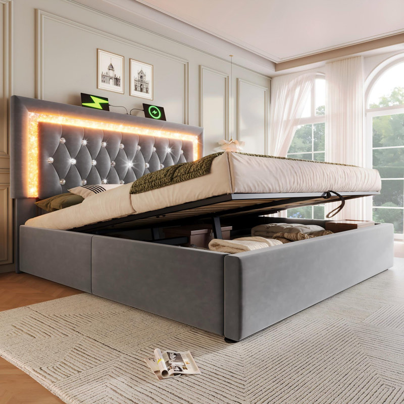 Upholstered Ottoman Storage Bed, Double (4'6), Grey