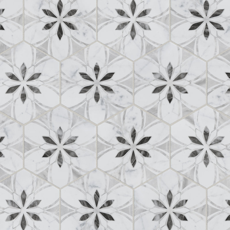 Classico Bardiglio Hex 7" x 8" Porcelain Patterned Wall & Floor Tile, Light