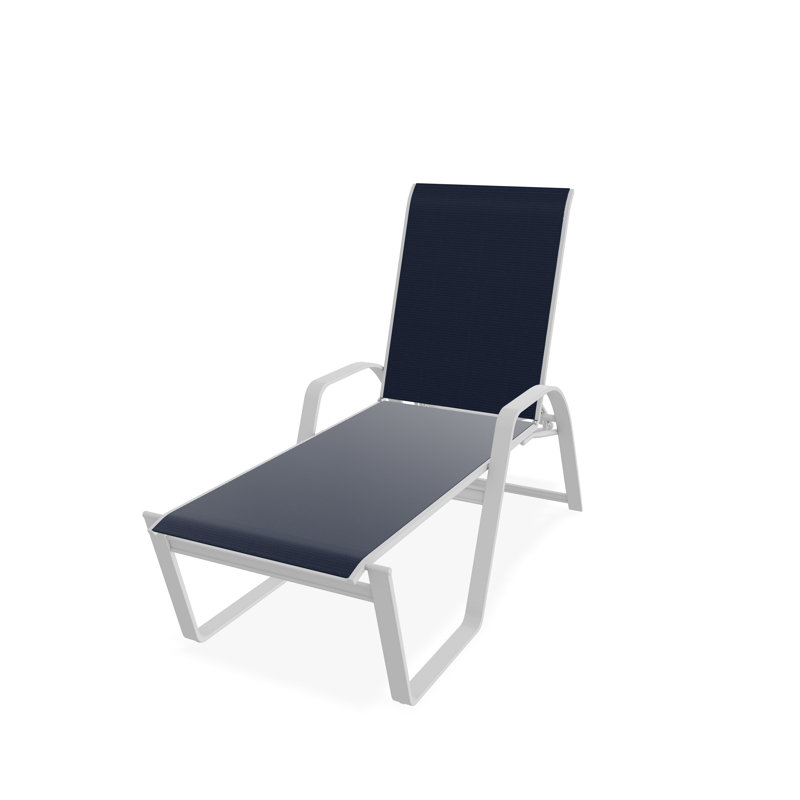 Chaise longue empilable Aruba II, Bleu marine 13D Sunbrella®, Blanc