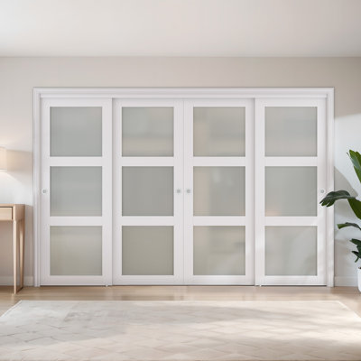 128" x 80" Frosted Glass Bypass Sliding Closet Doors With Installation Hardware Kit