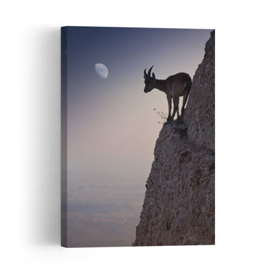 Chèvre de montagne au clair de lune, sereine, abstraite, contemporaine, animal de montagne, affiche murale