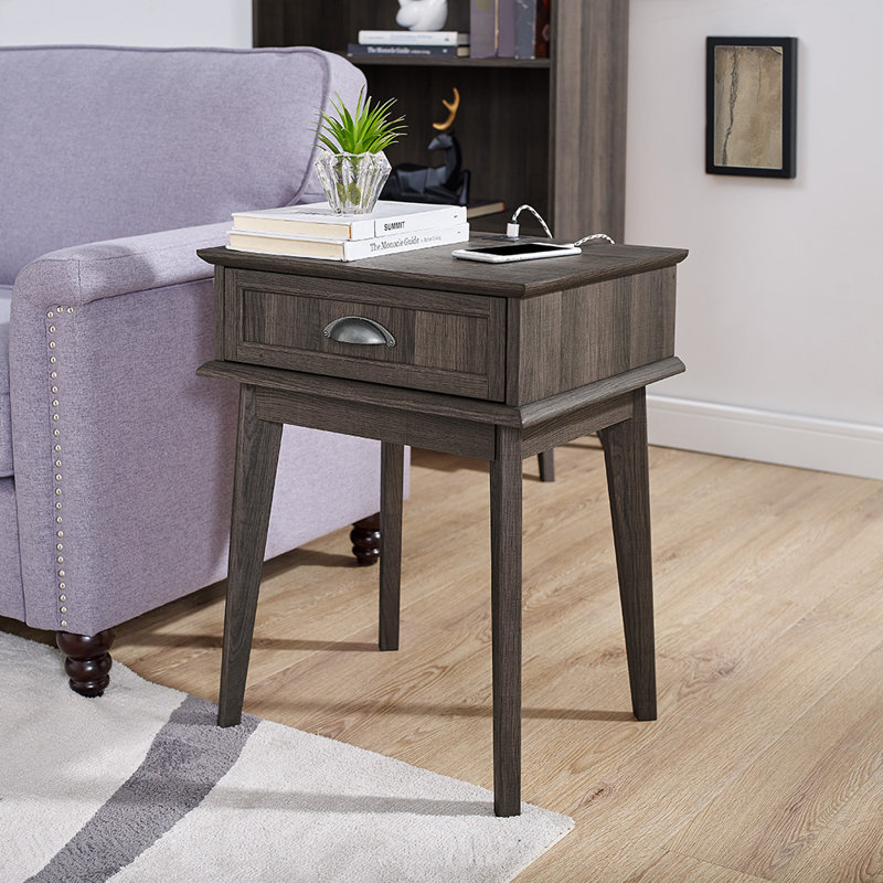 Cabral End Table with Storage - Nightstand with Drawer, Living Room, Smoky Oak