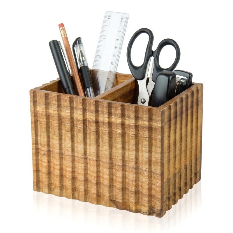 Fluted Solid Acacia Wood Remote Holder