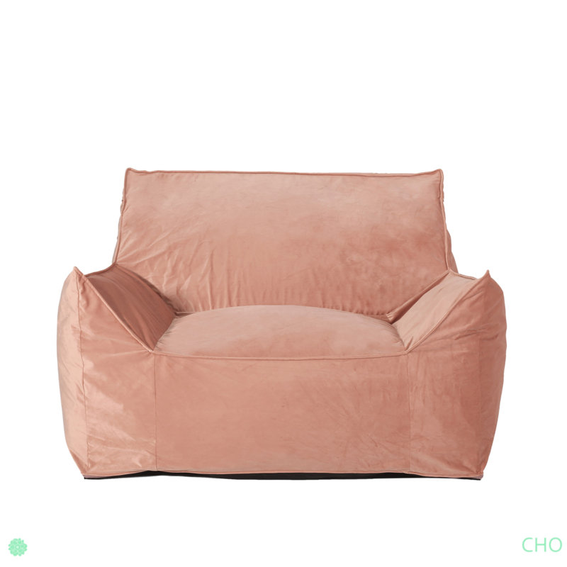 Allea Velveteen Bean Bag Chair With Armrests, Pink Velvet