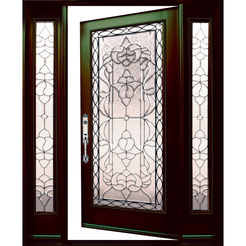 Porte d'entrée extérieure pré-montée en acajou prête à installer pour l'extérieur, H 80 po x l 72 po x P 1,75 po, Gauche