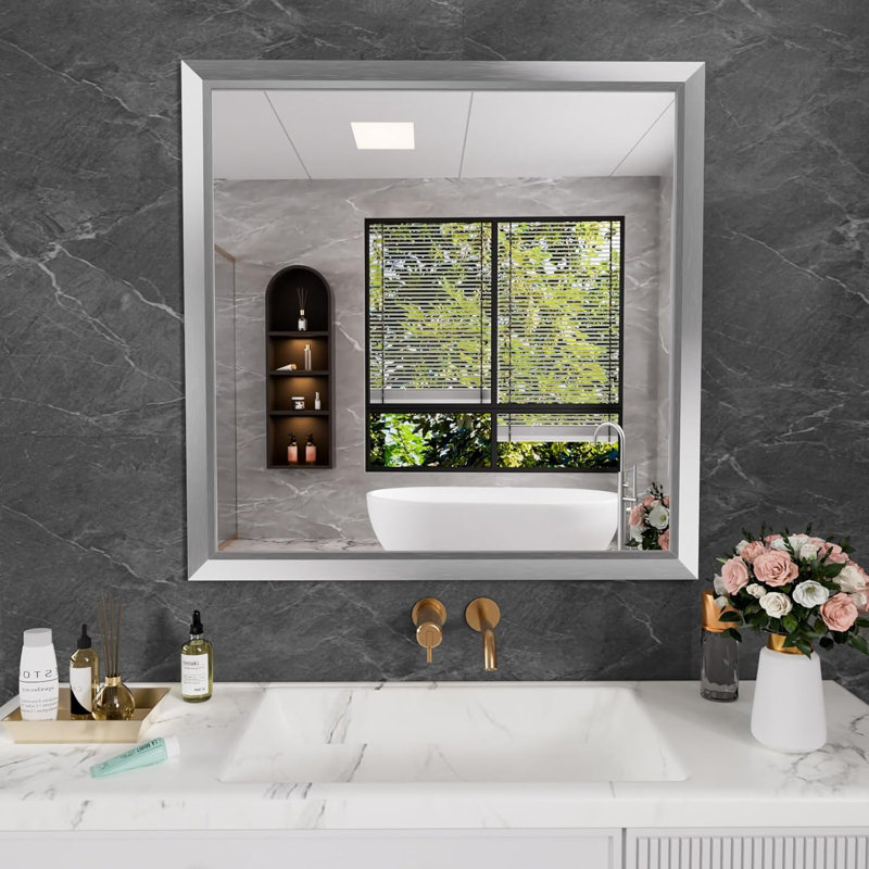Lunara Belveled Edged Accent Rectangular Bathroom Wall Mirror with Tempered Glass & Rust-proof Aluminimn Framed, Silver