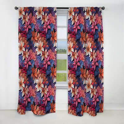 Coral Mirage Ii Tropical Pattern - Floral Curtain - Velvet Blackout Floral Curtain - 1 Panels