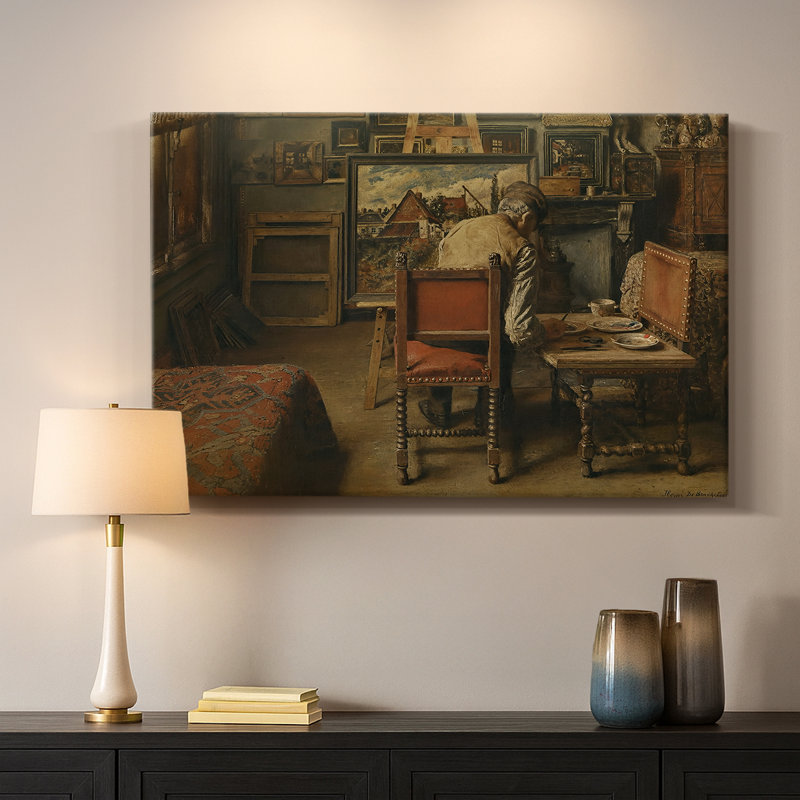 Le peintre dans son atelier-Henri de Braekeleer-Toile tendue avec châssis-c. Fin du 19e siècle, 24 x 36