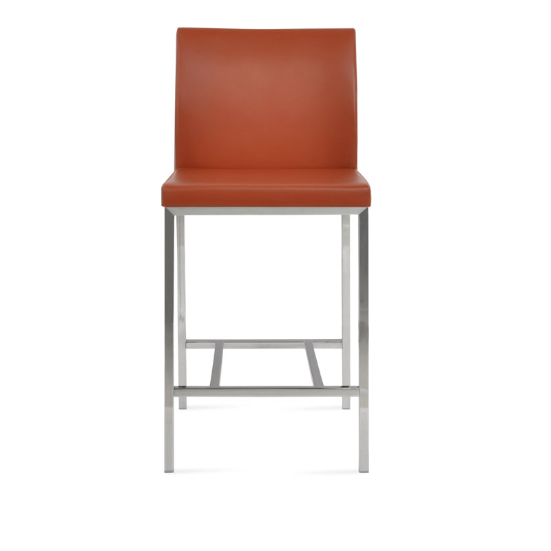 Tabouret de bar et de comptoir en métal Aria, Tabouret de comptoir (assise de 24 po de hauteur), Similicuir brique PPM
