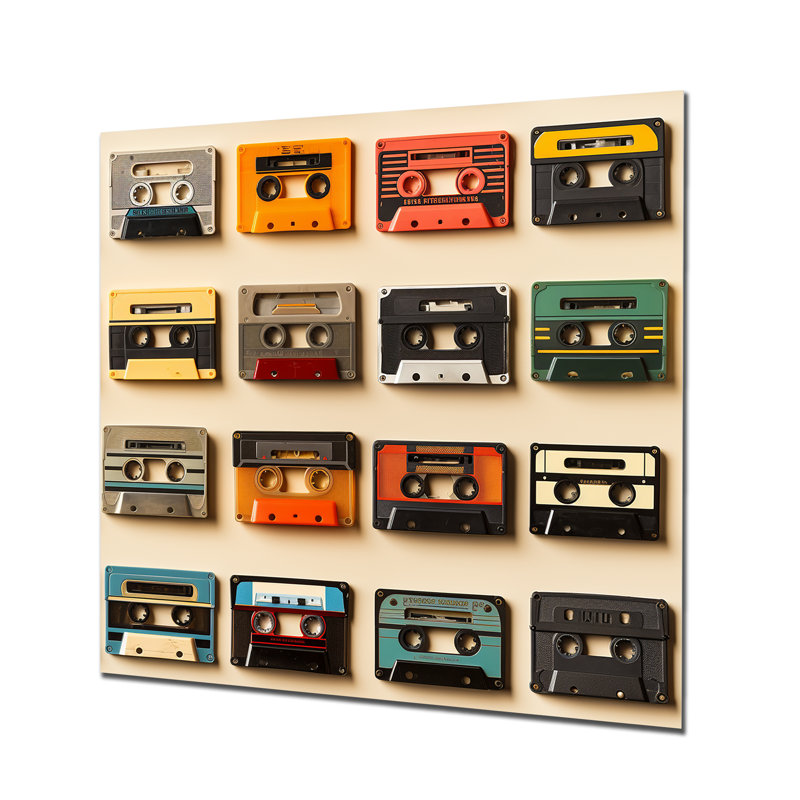 Retro Cassette Tape Collection III - Cassette Tapes, art mural en métal, H 29 po x l 29 po